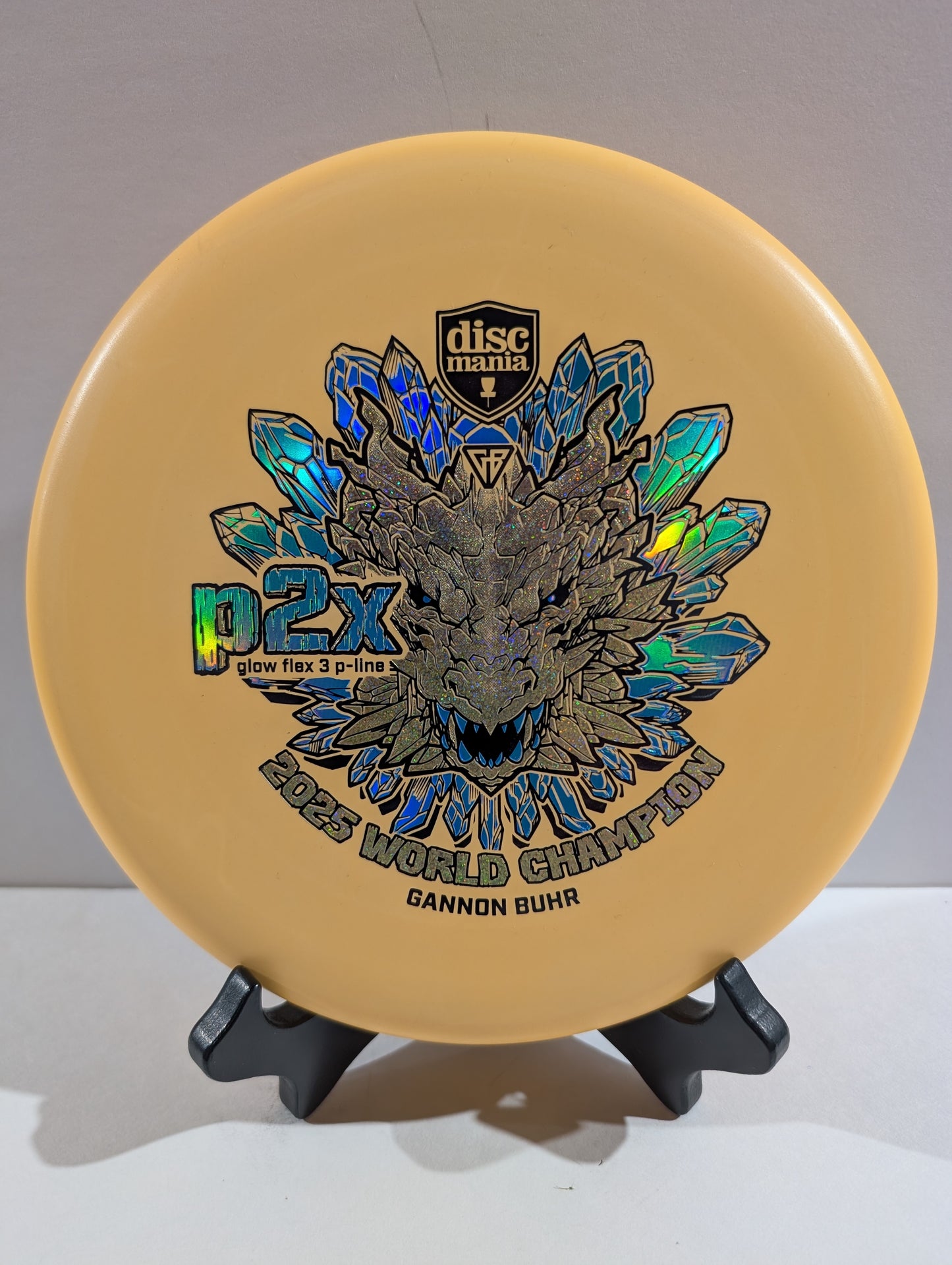 Orange p2x disc with gold tricolor dragon stamp