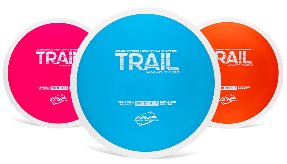 Three circular discs with 'TRAIL' branding on a white background