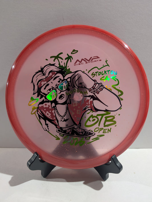 Pink disc with cartoon character and MVP Disc Sports branding on a white background