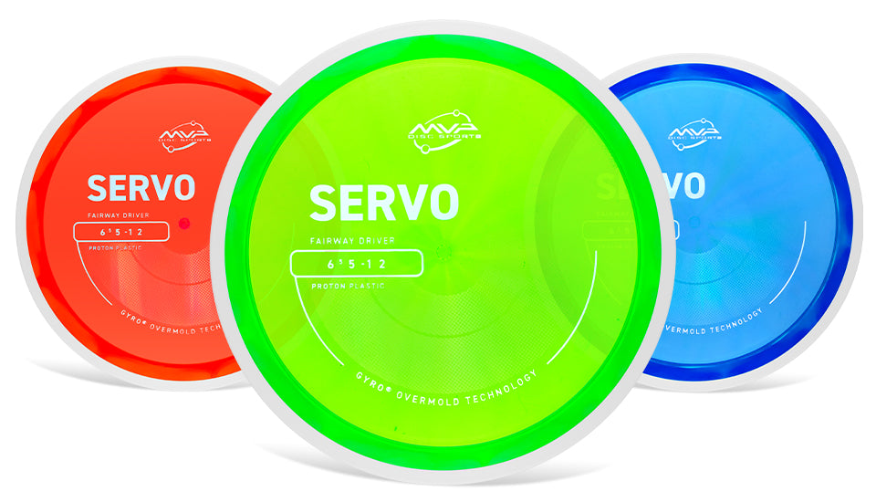 Three colorful discs labeled 'Servo' on a white background