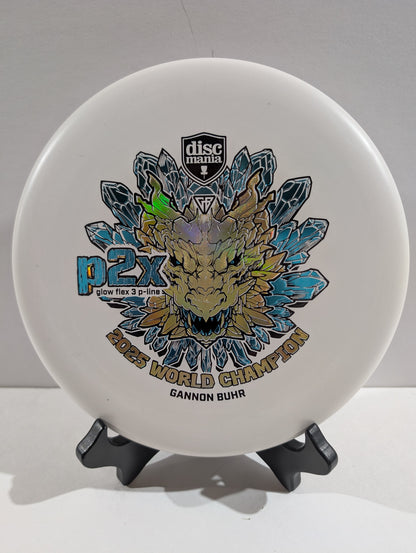 White p2x disc with gold tricolor dragon stamp