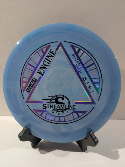 Blue disc with 'Streamline Discs' branding on a stand against a neutral background