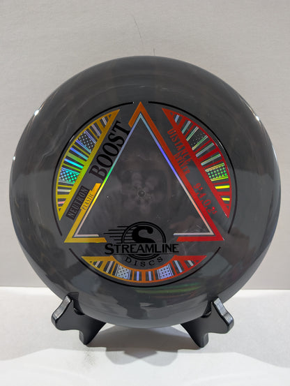 Dark grey disc with colorful design and 'Streamline Discs' branding on a white background