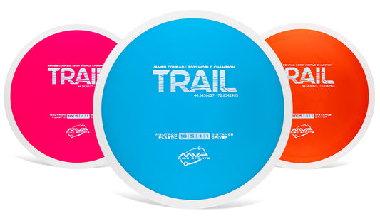 Three circular discs with 'TRAIL' branding on a white background
