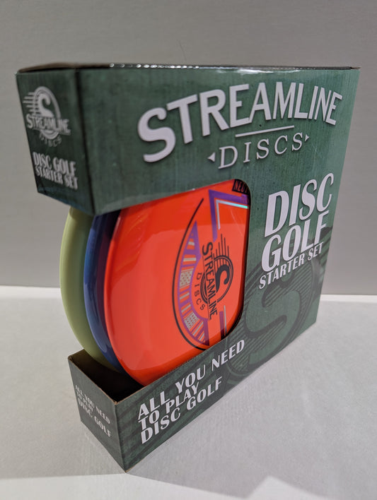 Streamline Discs disc golf starter set packaging on a gray background